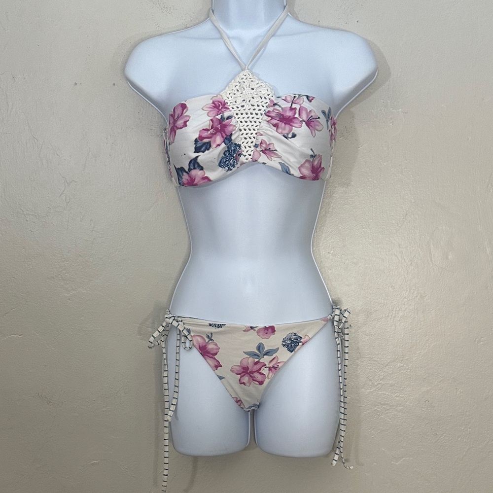 Frankie's Bikinis White and Pink Floral Bikini